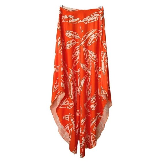 FAERIESTY ORANGE WHITE PRINTED ASYMMETRICAL PALAZZO WIDE LEG FLOWY SUMMER PANTS - Picture 2 of 11